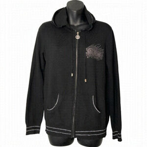 Vintage Y2K BCBG Bedazzled Zip Hoodie Black Knit Sparkle Baddie Aesthetic